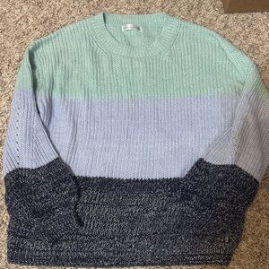 Mint and Navy Colorblock Crewneck Sweater